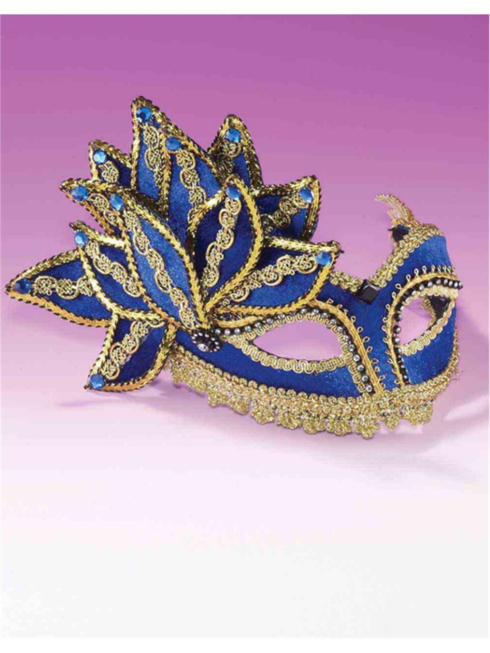 Deluxe Costume Blue And Gold Mardi Gras Carnival Mask With Feather Plume